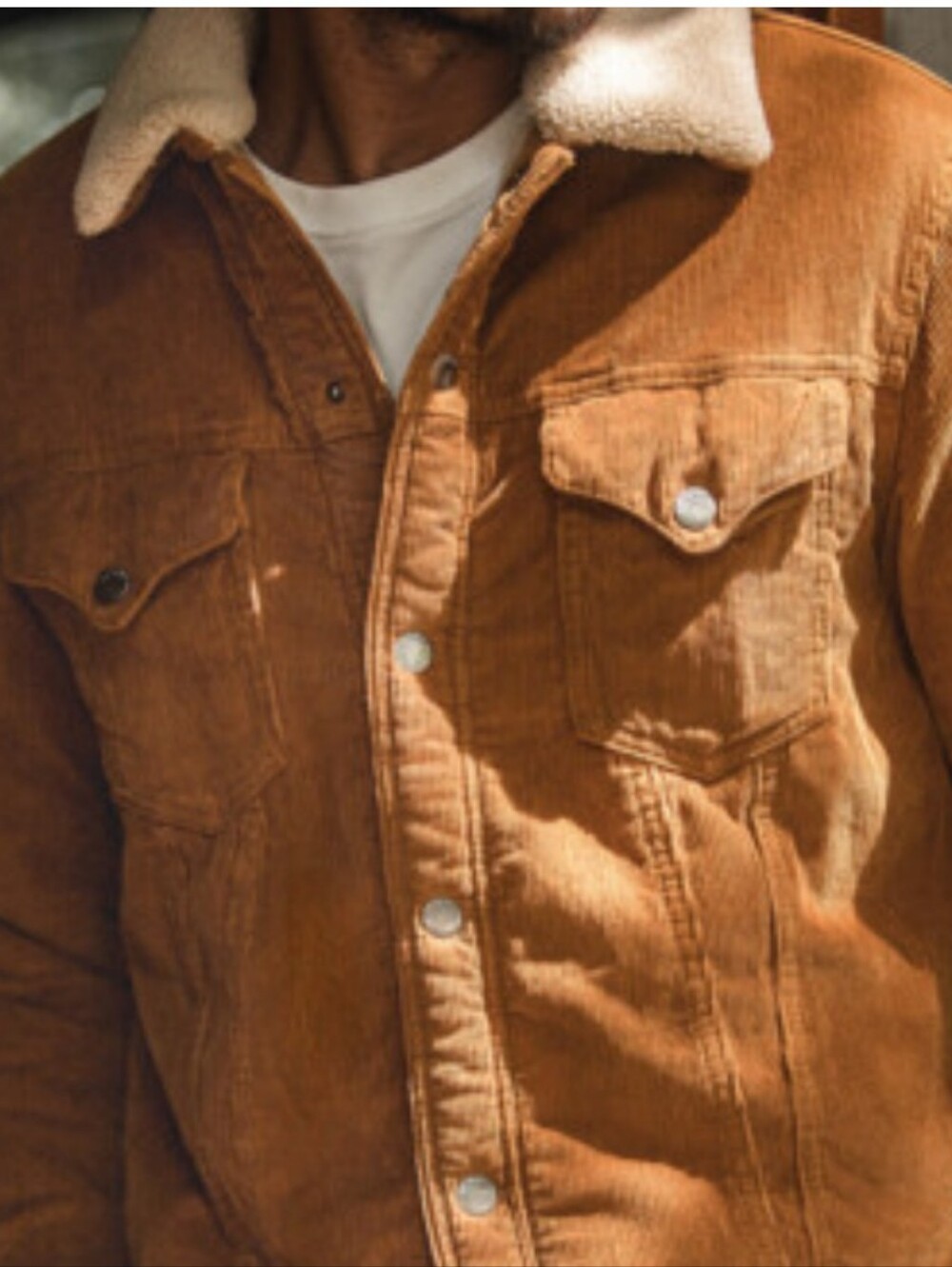 Men's Corduroy Sherpa Jacket in Camel Brown